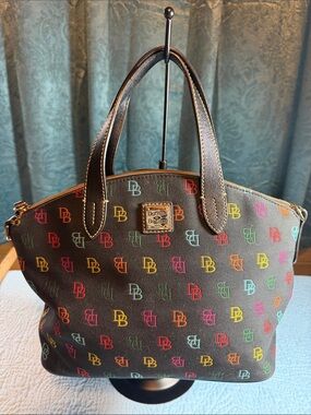 Dooney & Bourke Brown Tote with Multicolor DB Logo Print with COA